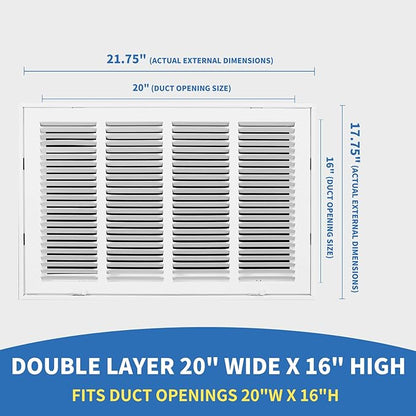 20x16 Return Air Grille [Duct Opening Size],Return Air Vent Cover for Wall Or Ceiling,Steel Return Air Filter Grilles Removable Face/Door for 1 Inch Filters (20"Wx16"H[Duct Opening])