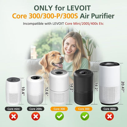 Core 300 Smoke Replacement Filter for LEVOIT Core 300-P Core 300 Core 300S Core 300S-P VortexAir Air Purifie-r, Core 300-RF, 4-in-1 HEPA Activated Carbon, 2 Pack, Blue