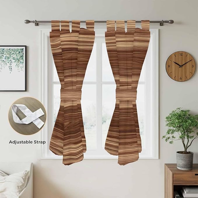 Brown Western Bedroom Curtains 72 Inch Length, Window Curtains Tab Top, Vintage Farmhouse Wood Barn Door Light Filtering Window Treatments Drapes 52"x72" 2 Panel