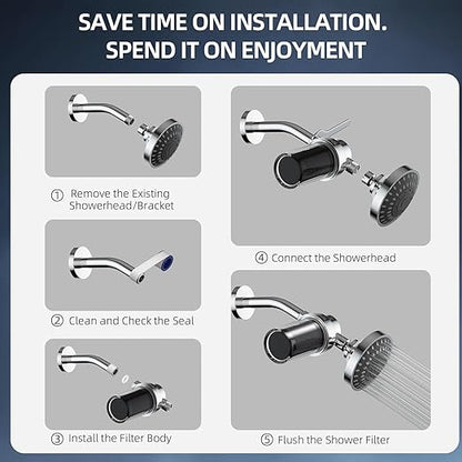 2-Pack Shower Filters with 11 Replacement Cartridges - Coconut Shell Carbon Filter Removes Chlorine, Heavy Metals | Universal Showerhead Water Filter for Healthier Skin & Hair