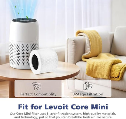 4-Pack Core Mini Filter Compatible with LEVOIT Core Mini Air Purifie-r, 3-in-1 H13 HEPA High-Efficiency Activated Carbon Pre-filter for LEVOIT Core Mini Replacement Filter