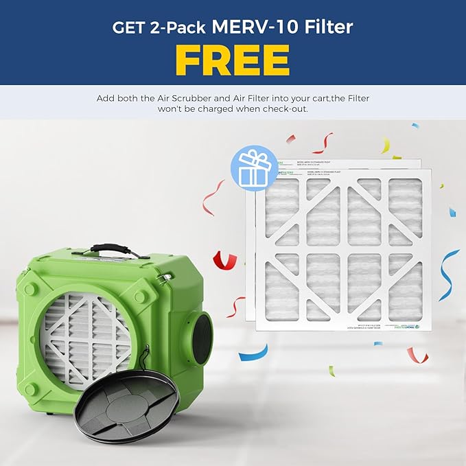 ALORAIR Air Scrubber with 3 Stage Filtration, Stackable Negative Air Machine for Industrial and Commercial Use, Heavy Duty Air Cleaner with MERV-10 Filter, HEPA/Activated carbon Filter, Green