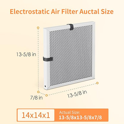 2-Pack 14x14x1 MERV 8 Reusable & Washable Electrostatic Air Filters - Long-Lasting Filter for HVAC, Furnace & Air Conditioner Units, Actual Size: 13-5/8” x 13-5/8” x 7/8”
