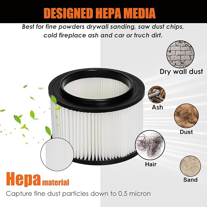 Universal VFCF Replacement Washable Filter fits Vacmaster 4 Gallon VFB511B 0201 Beast/ VWMB508 0101/ VF408/ VF409/ Professional VF410P, with 4x Foam Sleeve-2 Pack