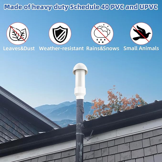 2 Inch Vent Stack Pipe Filter,Sewer Vent Septic Filter Vents Pipe Cap for Roof PVC ABS Pipes Plumbing,Outdoor Vents Filters Remove Septic and Sewer Odors&Improve Yard Patio Air,with Mushroom Cap Cover