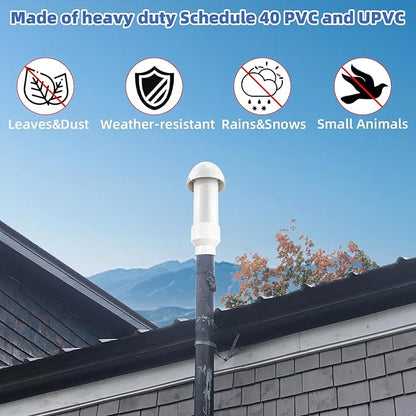 2 Inch Vent Stack Pipe Filter,Sewer Vent Septic Filter Vents Pipe Cap for Roof PVC ABS Pipes Plumbing,Outdoor Vents Filters Remove Septic and Sewer Odors&Improve Yard Patio Air,with Mushroom Cap Cover