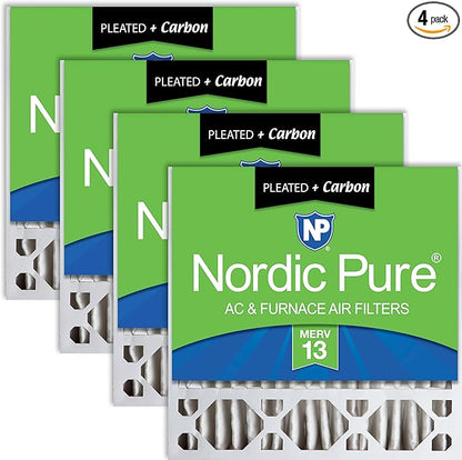 Nordic Pure 20x20x5 (Actual Size: 19 5/8 x 19 7/8 x 4 3/8) Honeywell Replacement Furnace Filters MERV 13 Plus Carbon 4 Pack
