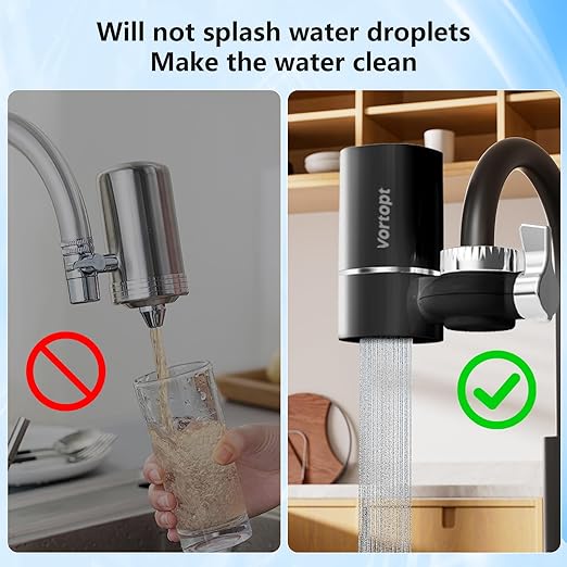 Vortopt Faucet Filter,NSF Certified,400 Gallon High Efficiency Water Purification System,Fast 99% Chlorine,Odor Removal with 1 Water Filter（T1-Black）