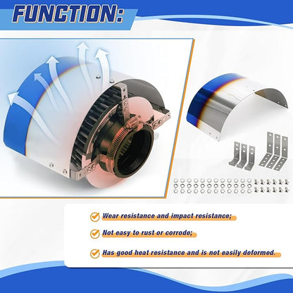 PTNHZ Universal Stainless Steel Air Intake Filter Cover Heat Shield Fits for 2.5-3.5" Cone or Cylinder Filter Burnt Blue