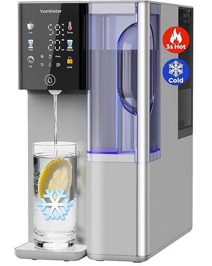 C5 Countertop Reverse Osmosis Water Filter, Hot and Cold RO System-3s Instant Hot, 6 Temp Settings 7-Stage RO Filtration Dispenser, NSF/ANSI372/42/58, Portable Pitcher, 3:1 Pure to Drain