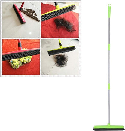 Multifunctional Broom, Telescopic Carpet Rake Rubber Pp 12.6in Brush Easy Wash Floor Carpet Broom for Pet Hair Dust Removal Tile Window Cleaner (Green)