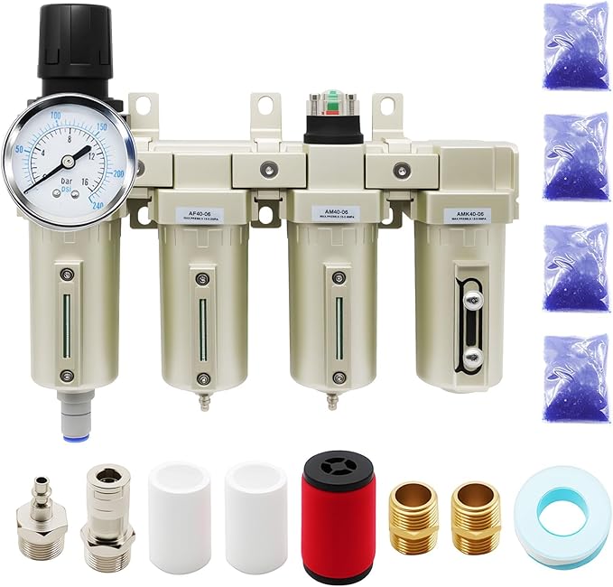 3/4" NPT Industrial Grade 4 Stage Gas Drying System, Coalescing Filter, Desiccant Dryer, Auto Drain, Compatible with Paint Spray, Plasma Cutter (Auto Version)