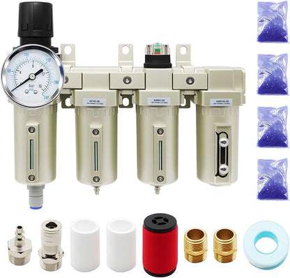 3/4" NPT Industrial Grade 4 Stage Gas Drying System, Coalescing Filter, Desiccant Dryer, Auto Drain, Compatible with Paint Spray, Plasma Cutter (Auto Version)