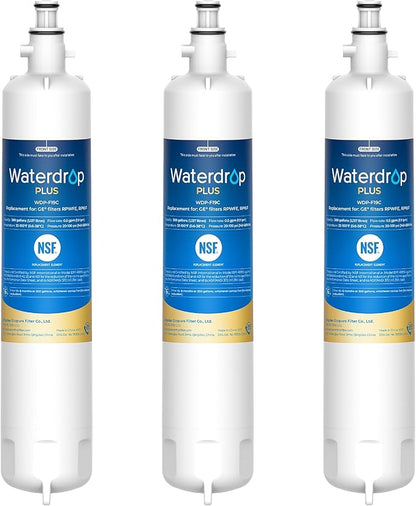 Waterdrop Plus WDP-F19C Replacement for GE® RPWFE®, RPWF (with CHIP) NSF 401 Refrigerator Water Filter, Compatible with WSG-4, GFE28GBLTS, GFE28GSKSS, PFE28KMKES, 3 Filters (Package May Vary)