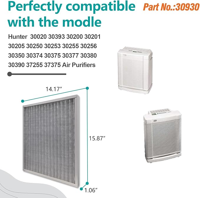 2-Pack 30930 Replacement Air Filters Compatible with Hunter HEPAtech 30020, 30200, 30201, 30205, 30250, 30253, 30255, 30256, 30350, 30374, 30375, 30377, 30380, 30390, 30393, 37255, 37375