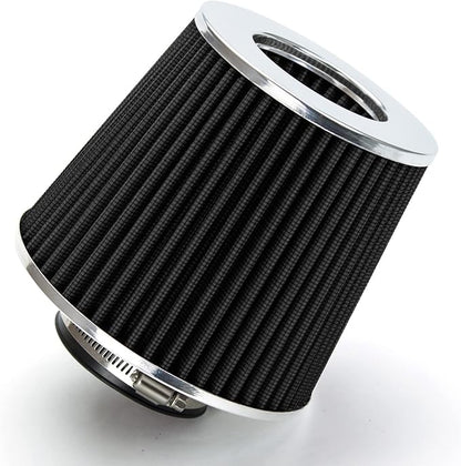 BLACK 2.5" 63.5 mm Inlet Cold Air Cone Replacement Performance Washable Clamp-On Dry Air Filter