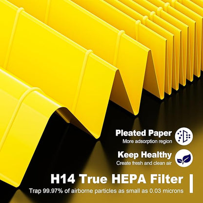 240 True HEPA 14 Pet Allergy Replacement Filter Compatible with Puroair 240, 3-in-1 True HEPA Filter Replacement, Grade True HP-14 with Activated Carbon Filter, 4 Pack, Yellow