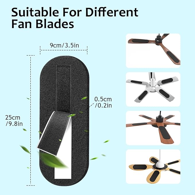 2026 Upgrade 5pcs Ceiling Fan Filters for Blades Easy-Stick Strong Fixity Activated Coconut Carbon Fan Filter for Ceiling Fan, Universal Fan Blade Air Fresh Purifier Cat Litter Box Filter, Black