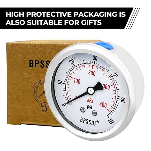 0-60 Psi Glycerin Liquid Filled Low Pressure Gauge, 2.5" Dial Size, 1/4" G Back Mount, 304 Stainless Steel Case, for Water Pipe, HVAC, Water Oil Air Pressure Test