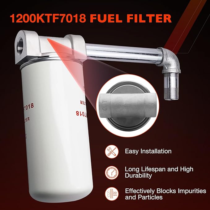 1200KTF7018 Fuel Filter Spin-On Particulate Replacement for Transfer Pumps FR112 FR1210G FR610G,18 GPM Flow Rate,50 PSI- Includes 1200KTG9075 Filter Head, 3/4" ST Elbow, and 3/4" x 7" Nipple