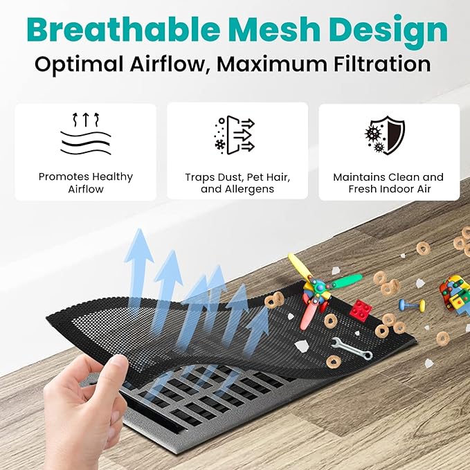 Efforest Floor Vent Covers Magnetic - 6 Pack Air Vent Filters Mesh Screen Dust Filter Vent Register Deflectors for Home HVAC AC Grilles & RV Vents - Strong Hold Washable (4x10 inch)