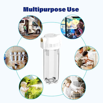 Whole House/RV Water Filter Housing Clear, 10" X 2.5" Inline Sediment Water Filter for RV, Home, Garden, Aquarium, Maple Syrup RO System, 3/4" NPT Brass Port,R-Type O-Ring,Heavy Duty Bracket-1025CBH