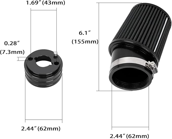 High Performance Upgraded 62mm Air Filter Adapter Intake and Spark Plug Kit for Predator 212cc 6.5Hp Baja MB165 & MB200 BK200 BT200X RT200 Mini Bike Go Kart Black