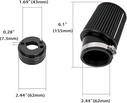 High Performance Upgraded 62mm Air Filter Adapter Intake and Spark Plug Kit for Predator 212cc 6.5Hp Baja MB165 & MB200 BK200 BT200X RT200 Mini Bike Go Kart Black