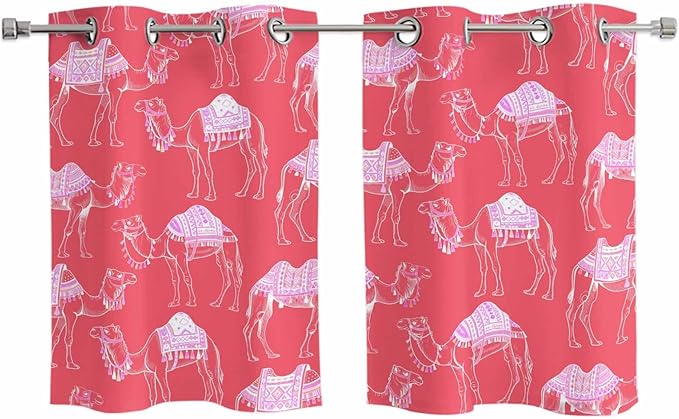 2 Panel Kitchen Cafe Curtains, Desert Camel Sunlight Filtering Nature Air Through, Home Decor Window Covering Tier Curtains for Living Room 55W x 39L inch Summer Sand Camel Animal Vintage Pink