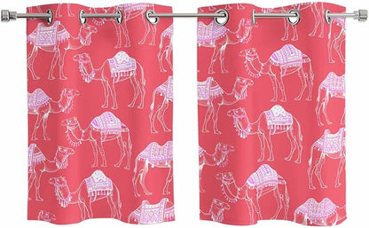 2 Panel Kitchen Cafe Curtains, Desert Camel Sunlight Filtering Nature Air Through, Home Decor Window Covering Tier Curtains for Living Room 55W x 39L inch Summer Sand Camel Animal Vintage Pink