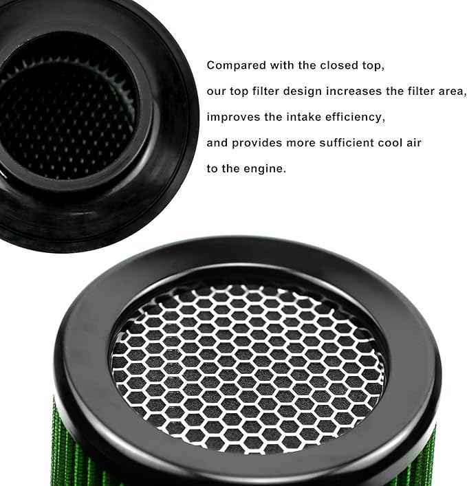RYANSTAR RACING 76mm 3" High Flow Round Tapered Cone Cool Air Filter Cleaner with Top Filter Design Short 163mm tall Green