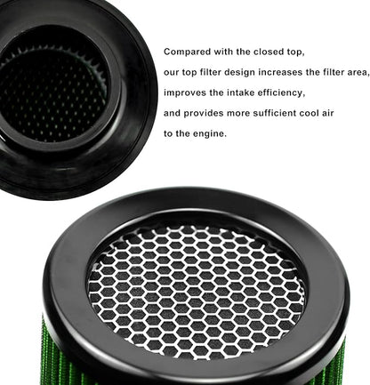 RYANSTAR RACING 76mm 3" High Flow Round Tapered Cone Cool Air Filter Cleaner with Top Filter Design Short 163mm tall Green