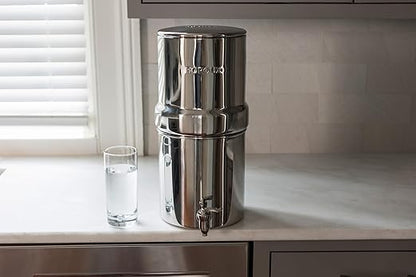 Boroux Compact Gravity-Fed Countertop Stainless Steel Water Filter System | 1.8 Gallons with 2 Authentic Black Foundation Filters