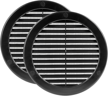 Vent Systems 6" Inch (Opening Dimensions) - Pack of 2 - Black Soffit Vent Cover - Plastic Round Air Vent Grille - Built-in Mesh Screen - HVAC Register Louver for Bathroom, Home, Kitchen