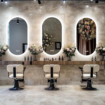 LUVODI Lighted LED Bathroom Mirror: 40x20IN Oval Anti-Fog Dimmable Wall Mounted Makeup Mirror with Backlit - Illuminated 3 Colors Vanity Mirrors with Demister Pad Smart Touch Switch Memory Foam