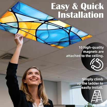 4 Pcs Fluorescent Light Covers - Classroom, Office 4 x 2 Feet Flame Retardant Magnetic Covers for Ceiling Lights Filters (Colorful Art)