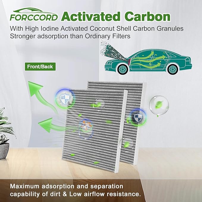 Cabin Air Filter and Engine Air Filter Fits for Nissan Altima 2007-2013, L4 2.5L Activated Carbon Cabin Filter Replacement CF11173 CA10349