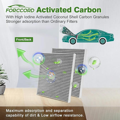 Cabin Air Filter and Engine Air Filter Fits for Nissan Altima 2007-2013, L4 2.5L Activated Carbon Cabin Filter Replacement CF11173 CA10349