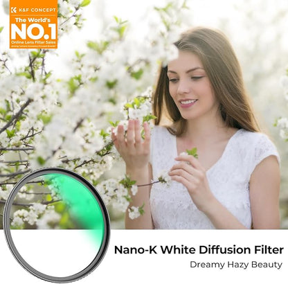 K&F CONCEPT 77mm White Mist 1/4 Filter, 18 Multi-Layer Coatings Dreamy Soft White Diffusion Filter with Cleaning Cloths for Portrait/Video/Vlog Photography