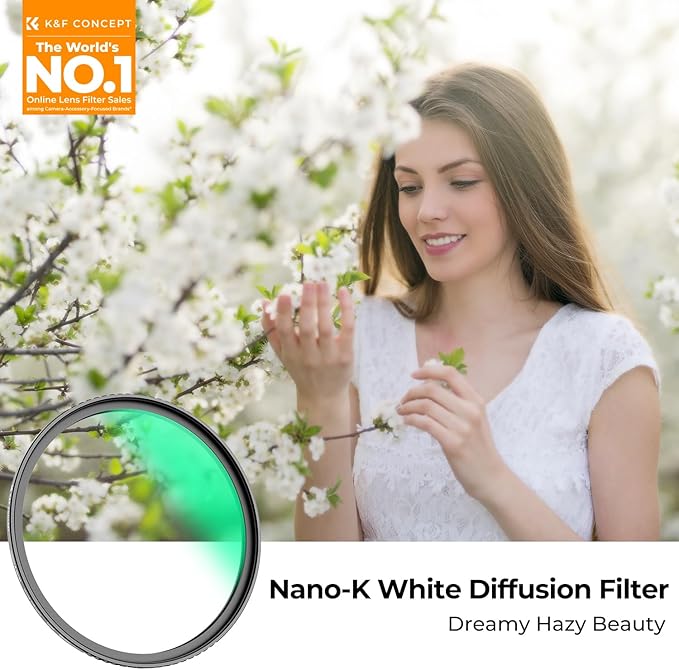 K&F CONCEPT 67mm White Mist 1/4 Filter, 18 Multi-Layer Coatings Dreamy Soft White Diffusion Filter with Cleaning Cloths for Portrait/Video/Vlog Photography