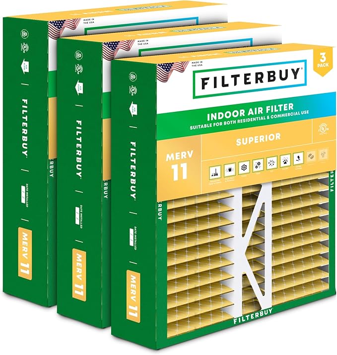 Filterbuy 20x20x5 Air Filter MERV 11 Superior Pet & Allergy Defense (3-Pack), Pleated HVAC AC Furnace Filters for Honeywell FC100A1011, Lennox X0585, and More (Actual Size: 19.63 x 19.88 x 4.38)