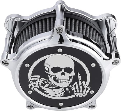 Motorcycle Air Cleaner Skull Style Air Filter with Dustproof Protective Cover Kit for Harley Davidson Touring Trike 2008-16 Softail 2016-17 Dyna 2017 (Chrome)