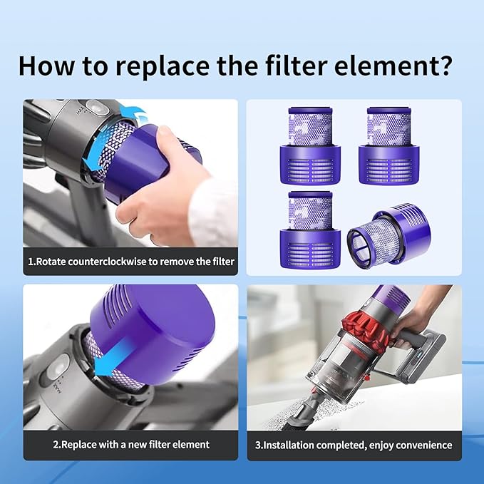 V10 Filter Replacement for Dyson V10 Cyclone Series, V10 Absolute, V10 Animal, V10 Total Clean, Replace Part No. 969082-01,4 Pack Filters and 1 Clean Brush