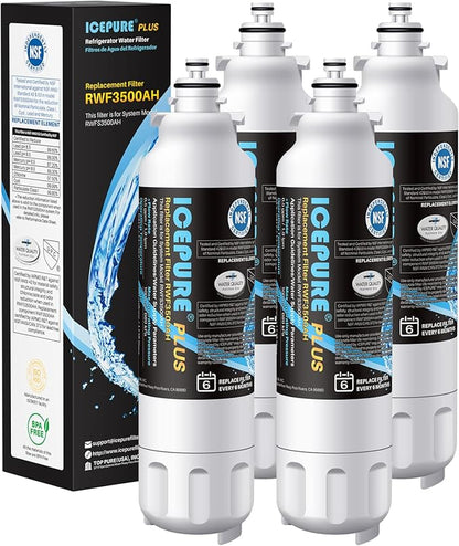 ICEPURE PLUS 46-9490 NSF/ANSI 53 NSF/ANSI 42 Certified Compatible with LG LT800P, ADQ73613401, ADQ73613408, ADQ75795104, LMXS30776S, LSXS26366D, Kenmore 9490 Refrigerator Water Filter, 4PACK
