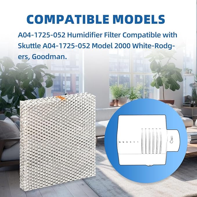 A04-1725-052 Humidifier Pad Evaporator Compatible with Skuttle A04-1725-052 Model 2000 White-Rodgers HFT2100 HFT2700 and Goodman HUM-1725052 HUM-SFTBP Replacement Filter Hard Wick 2 Packs