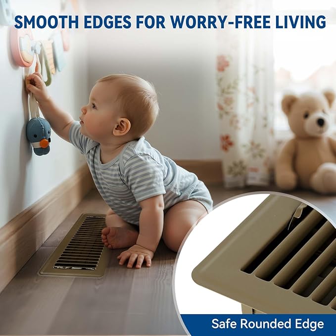 4" x 12" Floor Register Vent Covers 10-Pack, Walkable Powder-Coated Metal Vent Covers with Adjustable Airflow, Curved Safe Edges for Floor/Wall, Brown