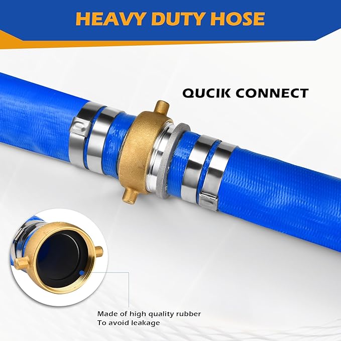 1.5" x 50 ft Discharge Hose for Swimming Pools, Heavy Duty PVC Lay Flat Water Backwash Hose,Durable Pool Drain Hose with Aluminum Pin Lug Fittings for Water Pump And Filters