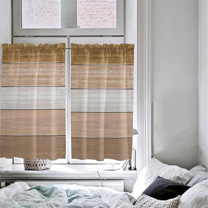 Retro Farm Wood Board Window Valance Curtains, Brown Graduality Striped Light Filtering Kitchen Valance with 3-inch Rod Pocket for Living Room Bathroom Bedroom,2 Panel,42x45In