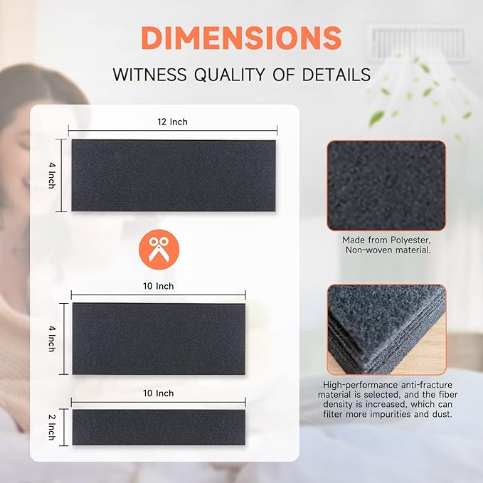 4 x 12 Inch Air Vent Filters Activated Charcoal Carbon Filter Premium Floor Pre-Filter Work in Indoor Home Purifier, Air Conditioner 4" x 12" 6-Pack (Black) ULTRA GREEN