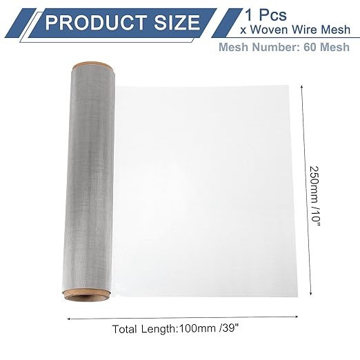 uxcell 60 Mesh 39" x 10" Woven Wire Mesh, 304 Stainless Steel Air Vent Filter Screen, Window Screen Mesh for DIY Projects Vents Cover Filtration Animals Fence